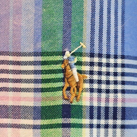 Ralph Lauren Classic Fit Men Plaid Shirt Long Sleeve Collared Blue Green Pink XL - Picture 10 of 11